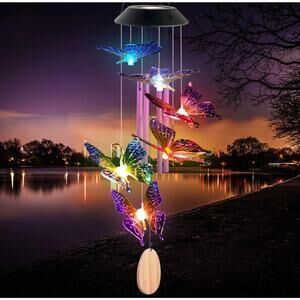 Butterfly Solar Wind Chime auto on/off lights up at night